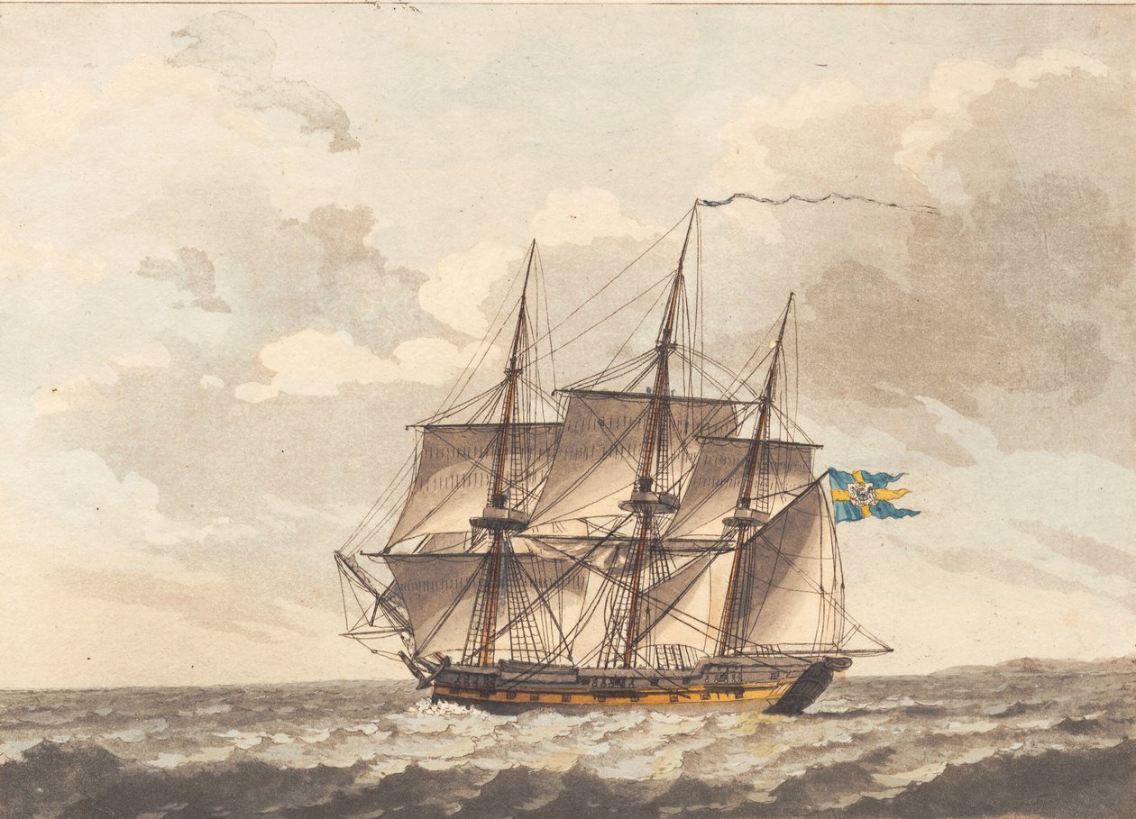 Une frégate suédoise avec des voiles réduites sous le vent - Niels Truslew