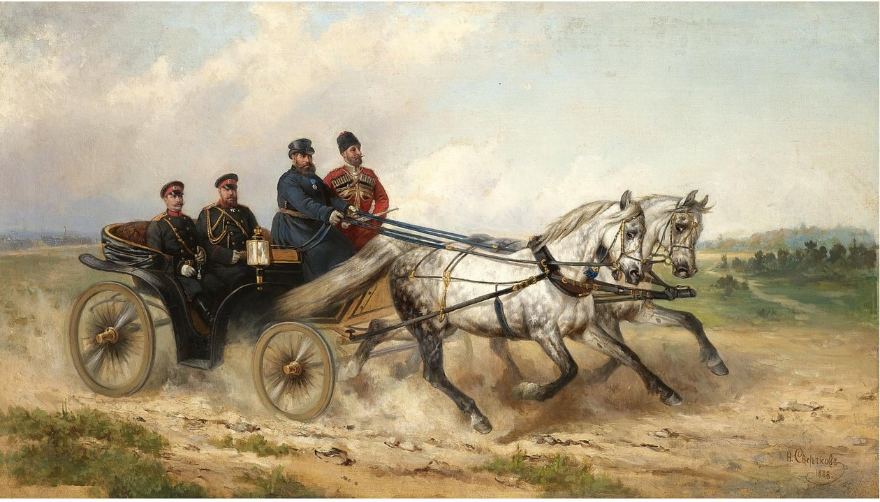 Tsar Alexandre III et Kaiser Wilhelm II dans un landau, 1888 - Nikolai Yegorovich Sverchkov