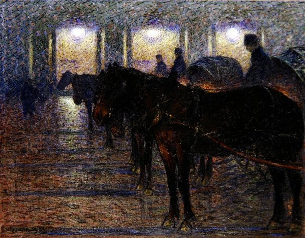 Voitures à cheval devant l