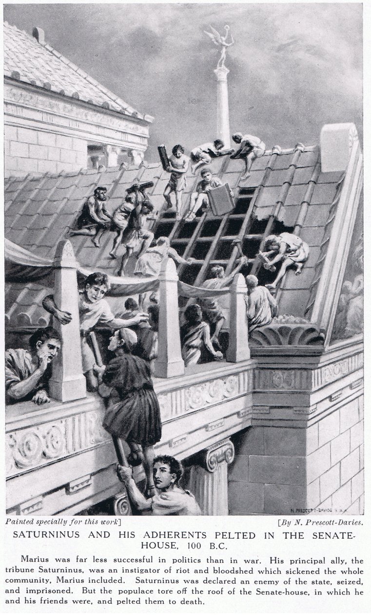 Saturninus et ses partisans lapidés dans la maison du Sénat, 100 av. J.-C. - Norman Prescott Davies