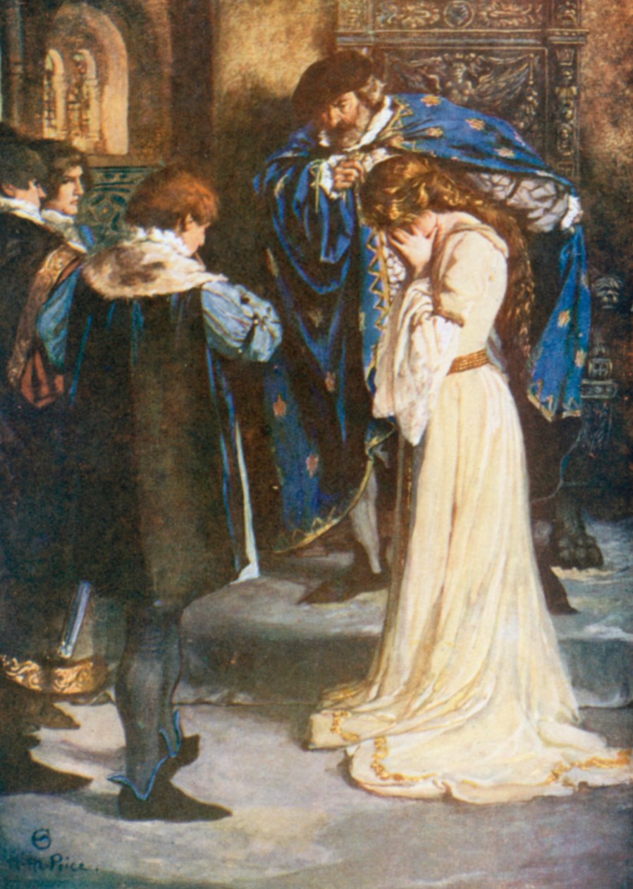 King "Pourquoi, alors, le jeune Bertram la prend, elle est ta femme". Tout est bien qui finit bien - Acte II, scène 3 (lithographie couleur) - Norman Mills (after) Price