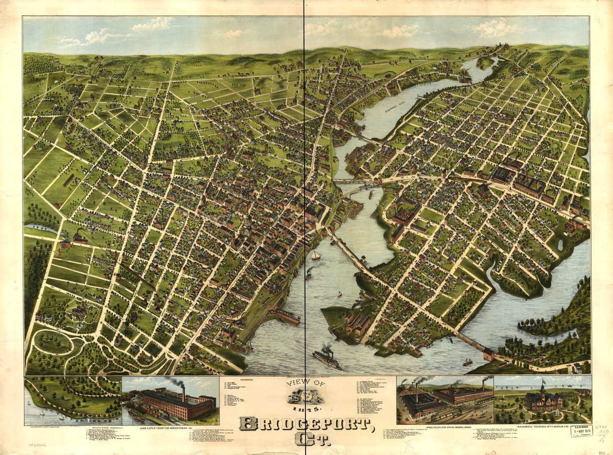 Vue de Bridgeport, Connecticut 1875 - O.H. Bailey and Co. American Oleograph Co.