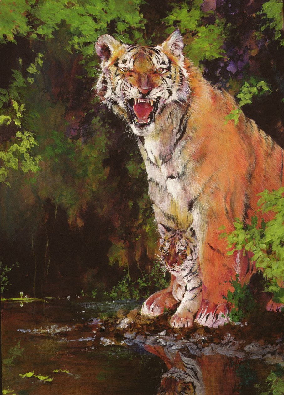 Mère et bébé II (tigres) 1997 (acrylique et crayon sur papier) - Odile Kidd