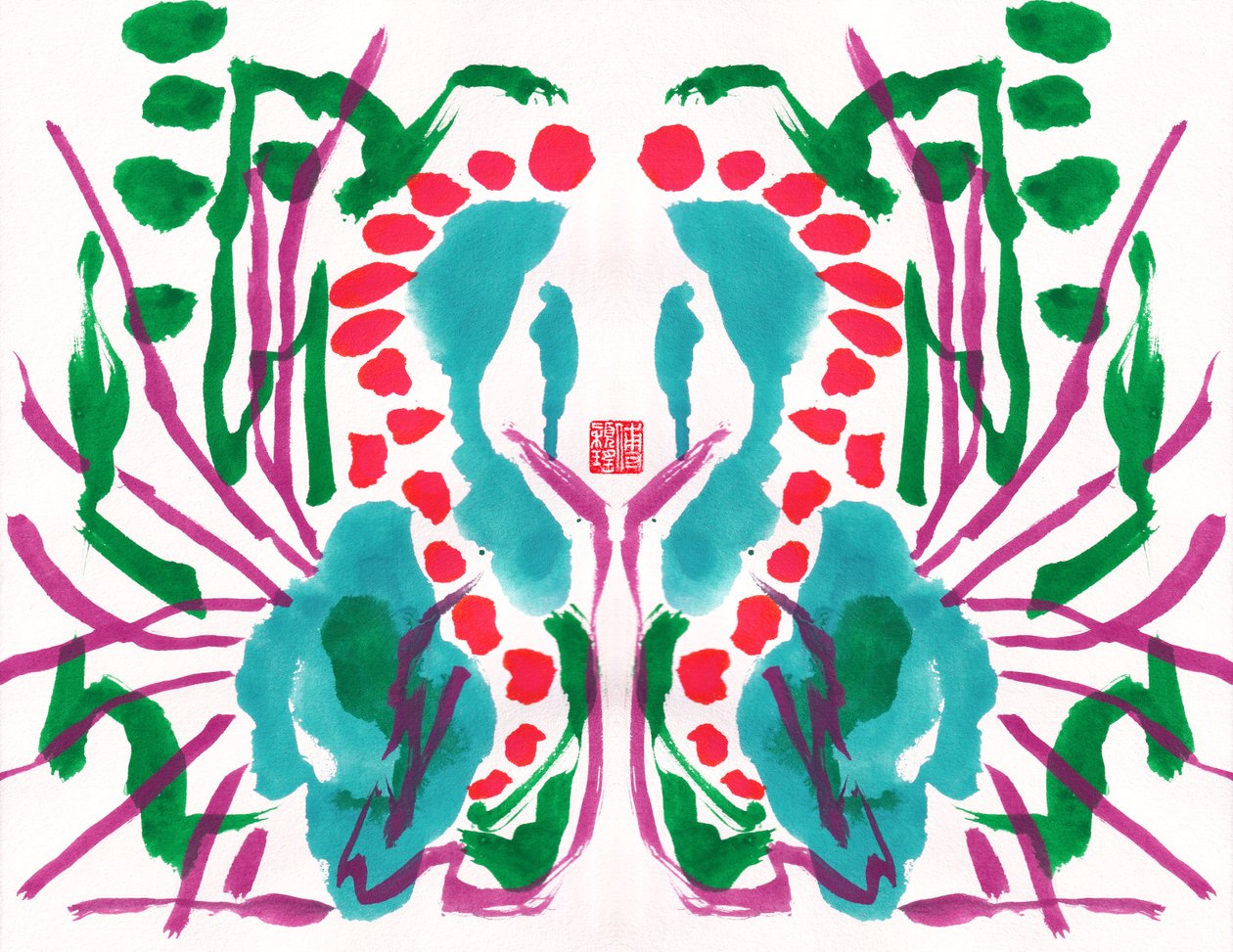 Motif floral vert rouge paon, 2023 - Odilia W. Y. Fu