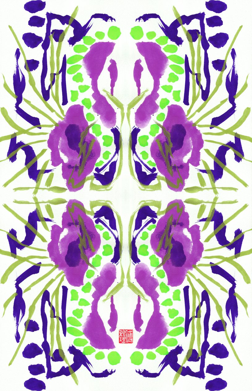 Motif floral violet vert - Odilia W. Y. Fu