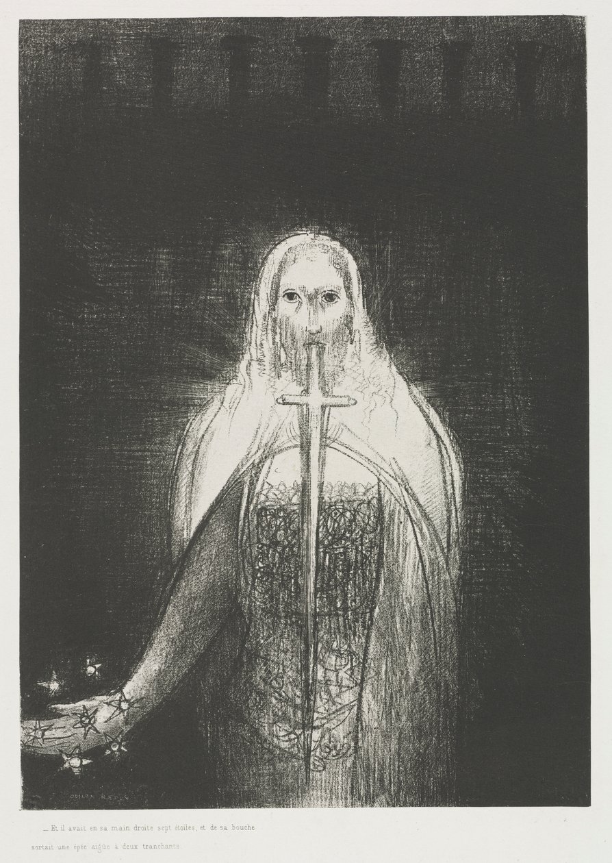 Et il avait dans sa main droite sept étoiles; et de sa bouche sortait une épée aiguë à deux tranchants - Odilon Redon
