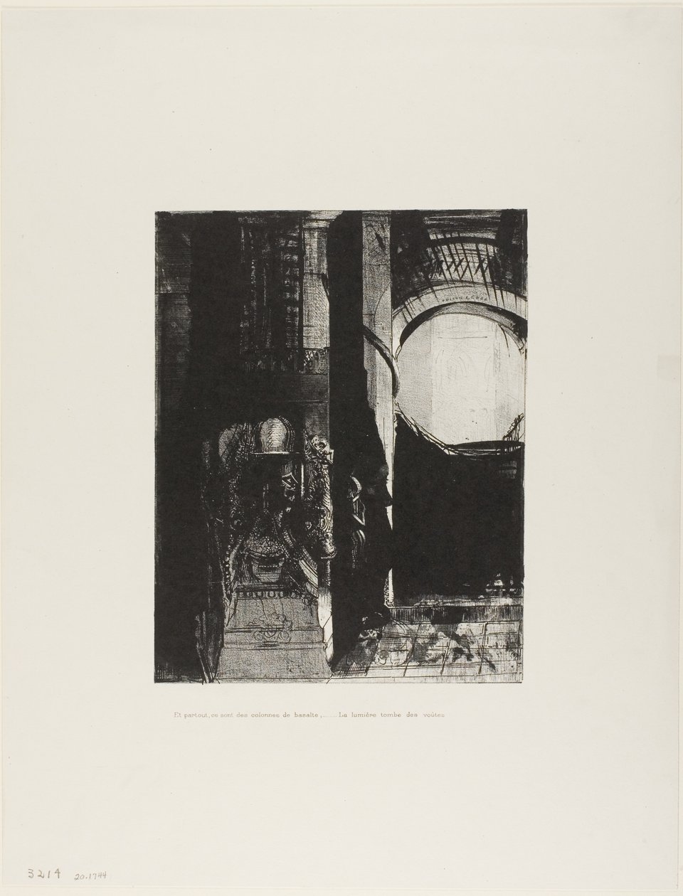 Et de tous côtés sont des colonnes de basalte,...la lumière tombe du toit voûté, planche 3 de 24 - Odilon Redon