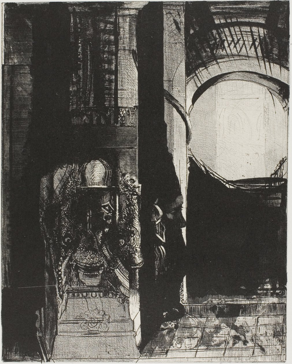 Et de tous côtés sont des colonnes de basalte,...la lumière tombe du toit voûté, planche 3 de 24 - Odilon Redon