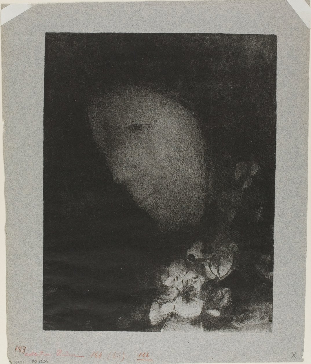 Tête de femme avec corsage de fleurs - Odilon Redon
