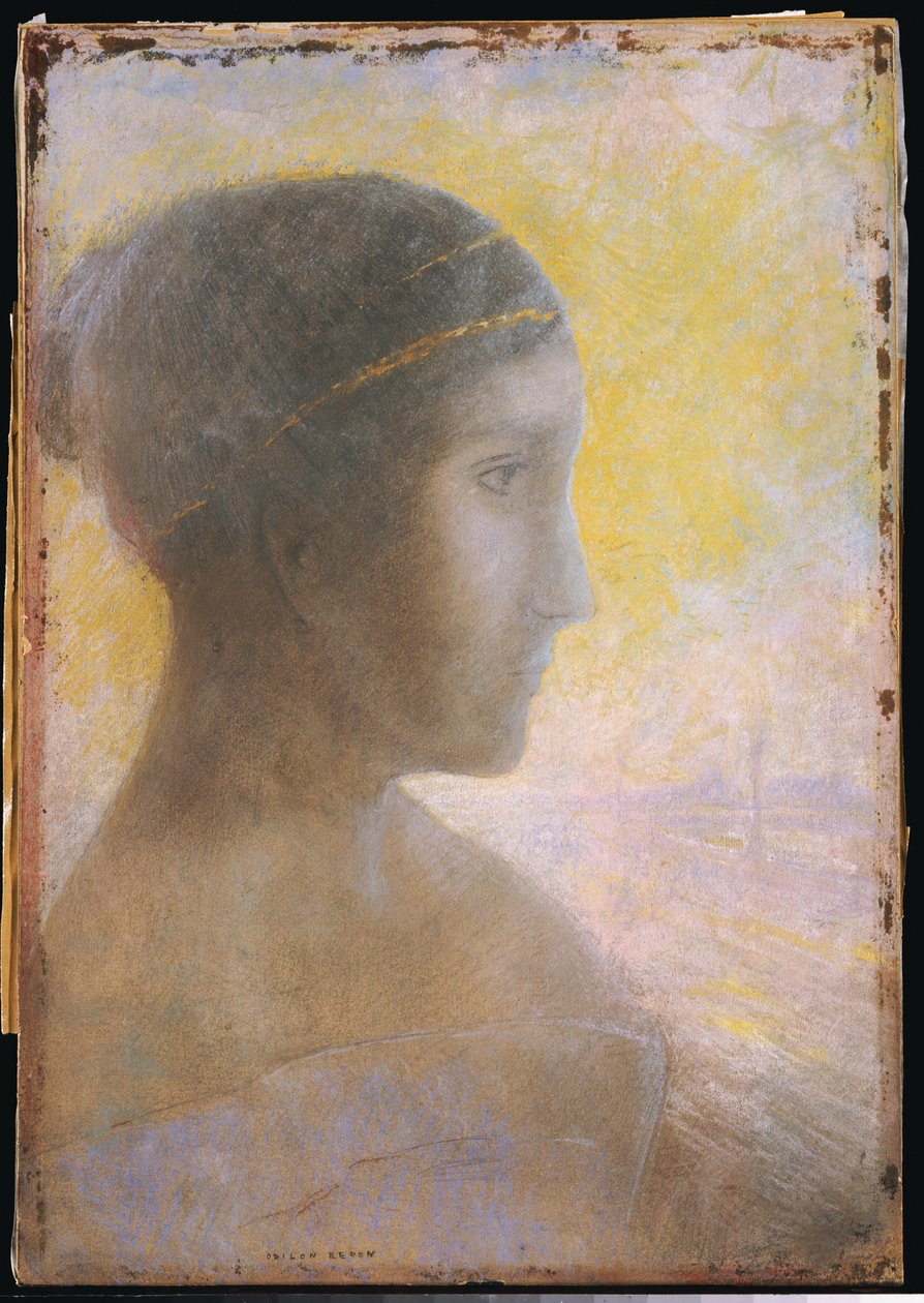 休日限定 Tête d'une jeune femme de profil, vers 1895 | Odilon Redon 絵画