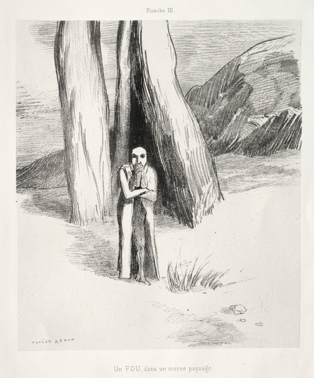 Hommage à Goya : Un fou dans un paysage lugubre, 1885 - Odilon Redon