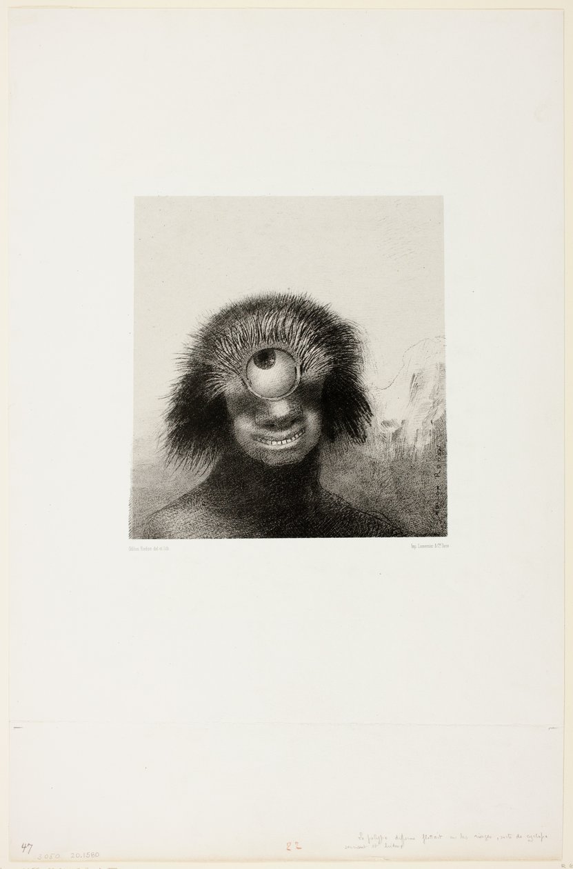 Le polype difforme flottait sur les rivages, une sorte de cyclope souriant et hideux, planche 3 de 8 de "Les Origines" - Odilon Redon