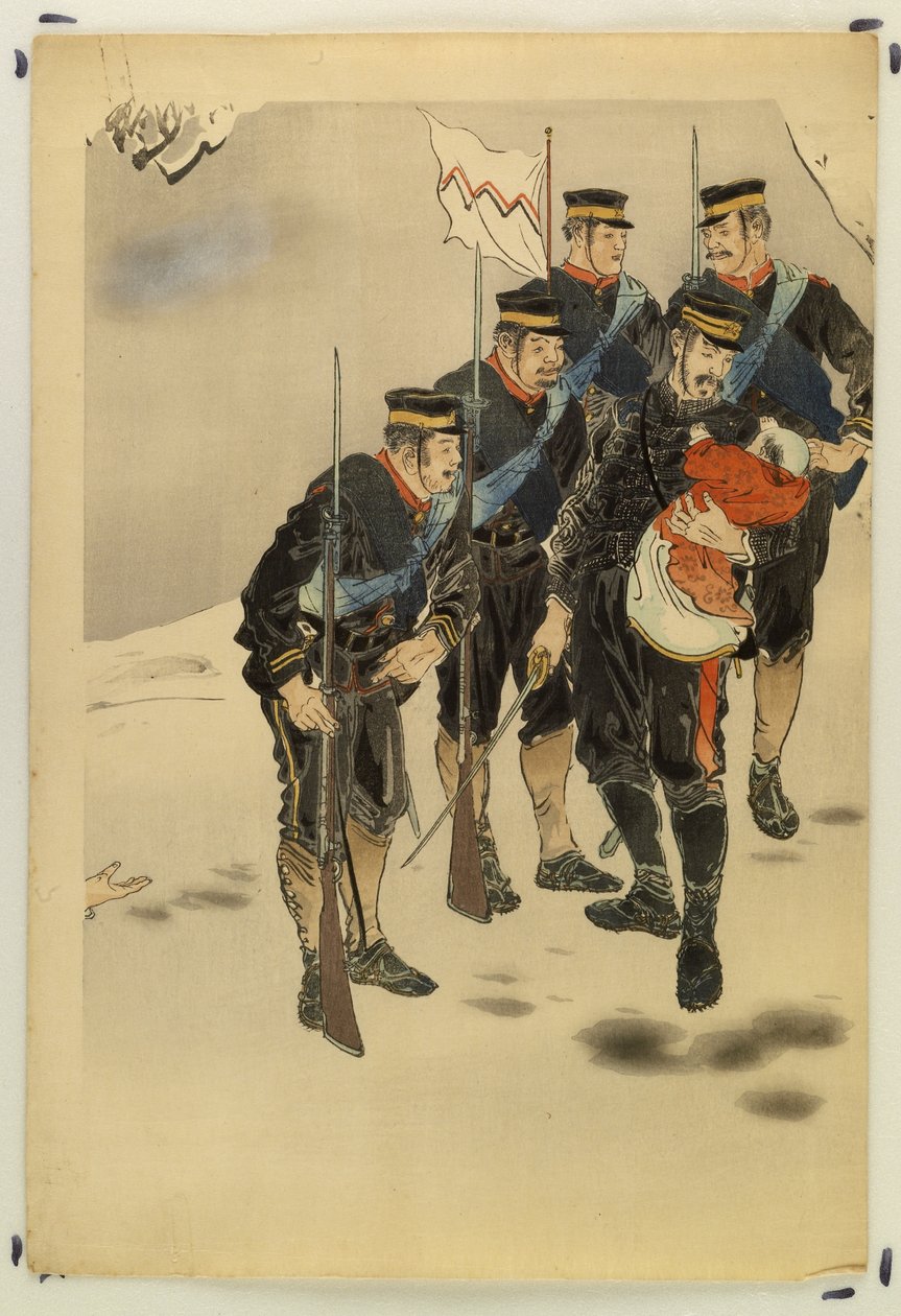 Le capitaine Higuchi avec un nourrisson chinois - Ogata Gekko