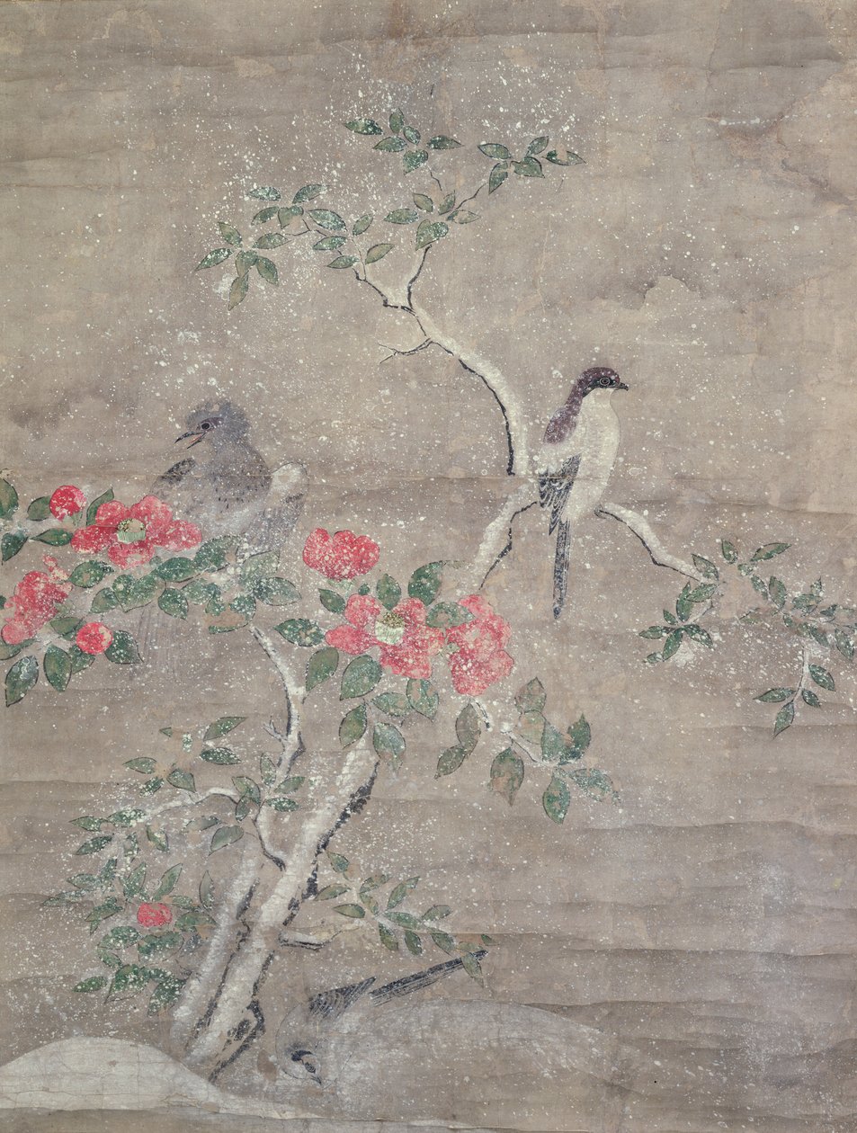 Oiseaux et camélia dans la neige, vers 1700 - Ogawa Haritsu