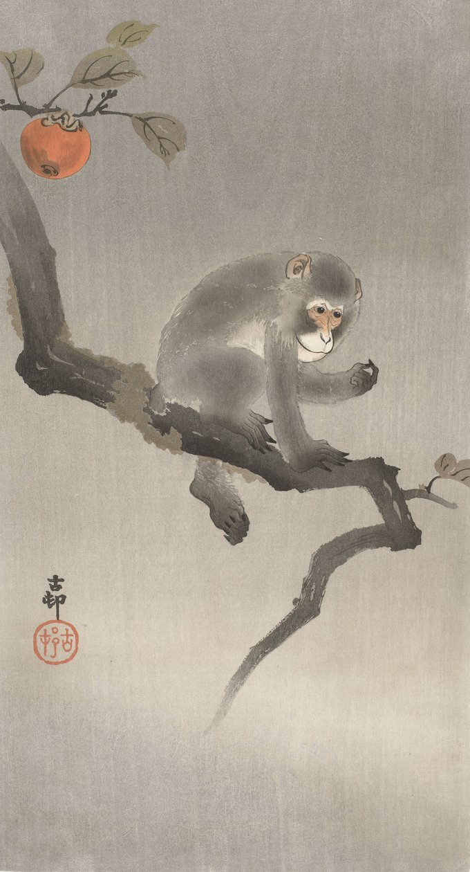 Singe dans un arbre fruitier, 1900-30 - Ohara Koson