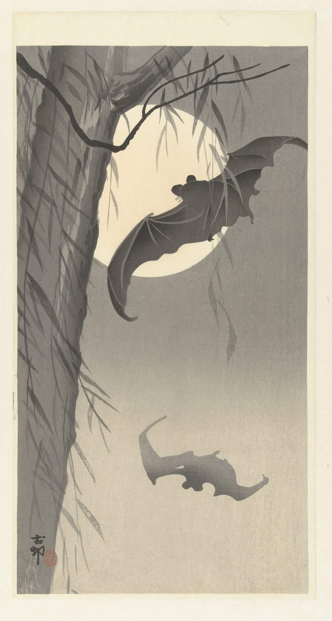 Deux chauves-souris sous la pleine lune - Ohara Koson