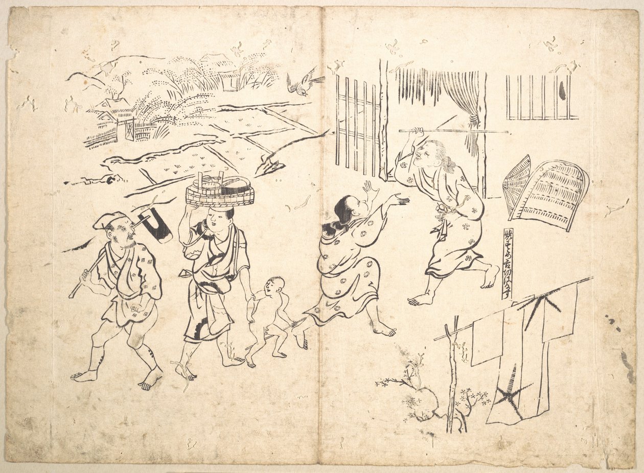 Femme poursuivant un moineau - Okumura Masanobu