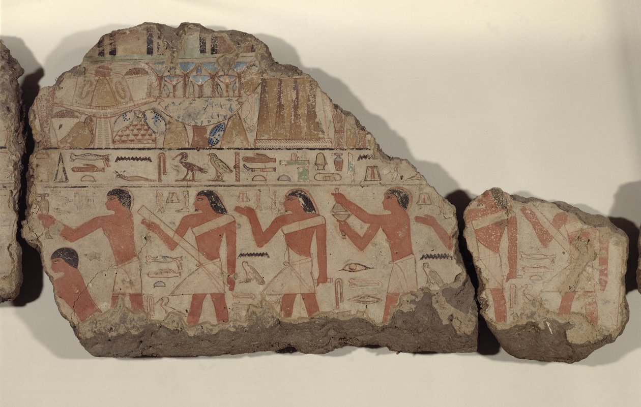 Peintures de Metjetji, détail des prêtres du culte (calcaire peint) - Old Kingdom Egyptian