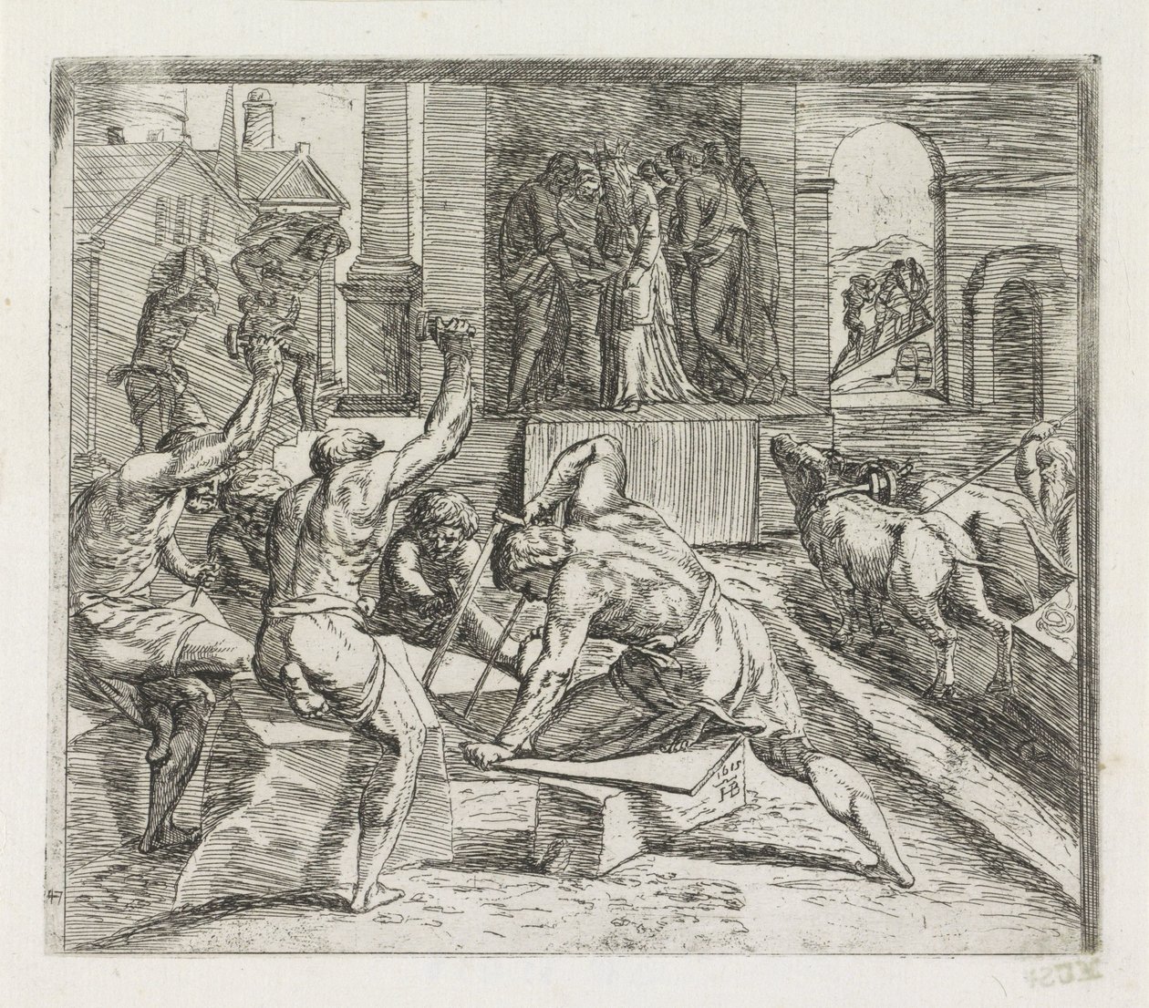 Salomon construit le temple à Jérusalem (Schilderingen in de Loggia van Rafaël) - Orazio Borgianni