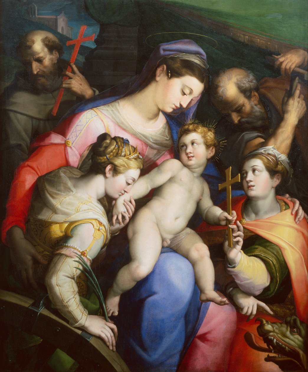 La Sainte Famille avec les saints Marguerite, Catherine et François - Orazio Samacchini