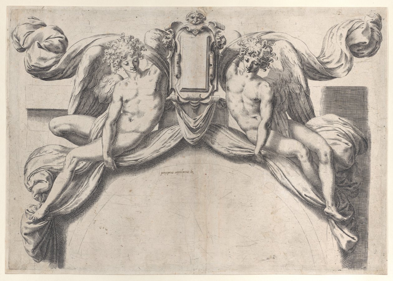 Deux anges soutenant une cartouche ou un bouclier - Orazio de Sanctis
