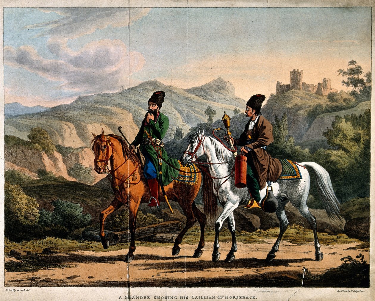 Persan fumant une chicha à cheval, vers 1820 - Orlowski