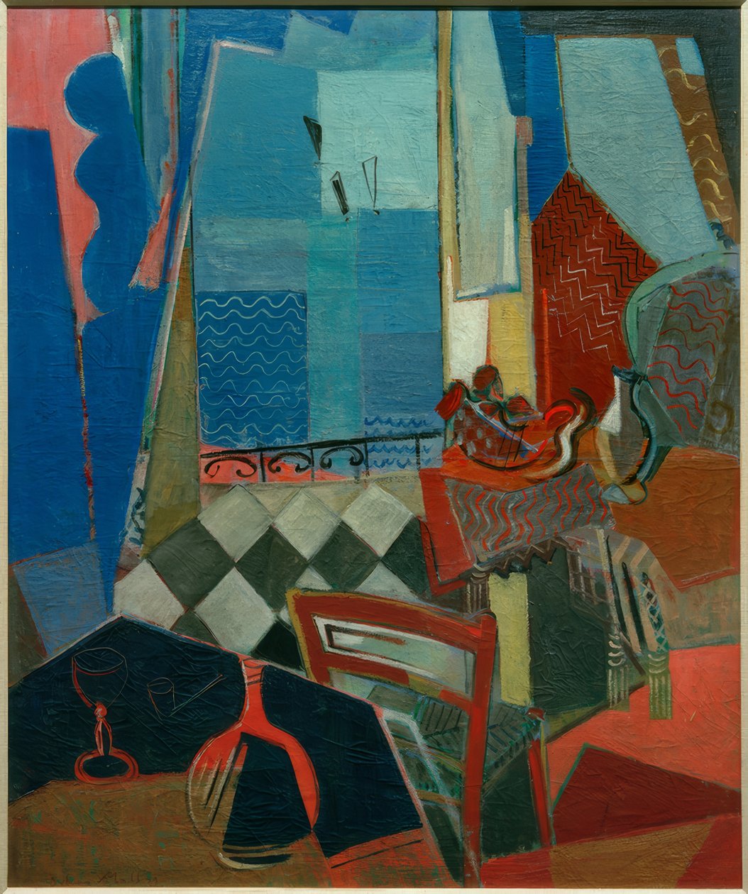 Vue de la fenêtre avec pipe, verre et sol carrelé - Oskar Moll
