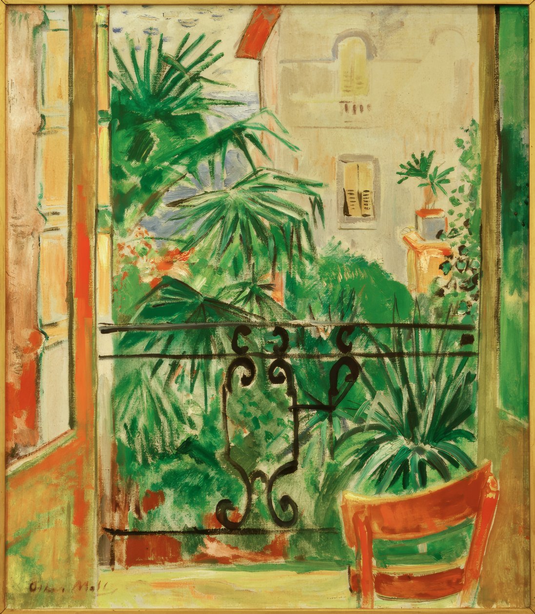 Vue du balcon sur palmiers et maison, Abbazia - Oskar Moll
