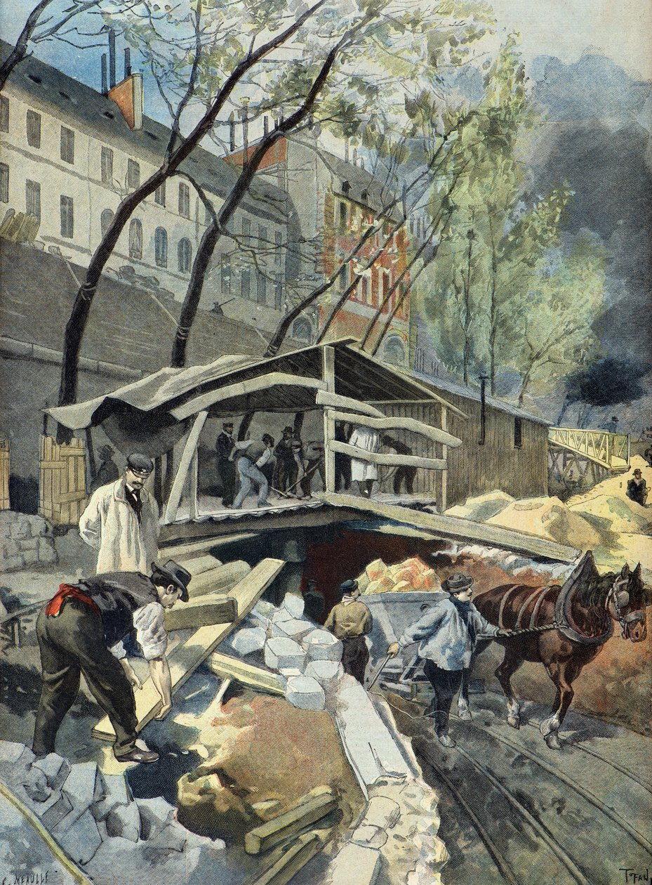 Travaux du Métropolitain à Paris en 1899 (Gravure) - Oswaldo Tofani
