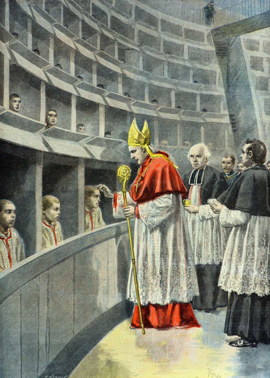 Monseigneur Richard donne une confirmation aux jeunes prisonniers de la Petite Roquette - Oswaldo Tofani