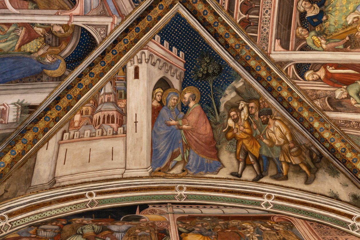 Détail de la voûte : Anne et Joachim se rencontrant à la porte dorée de Jérusalem - Ottaviano Nelli