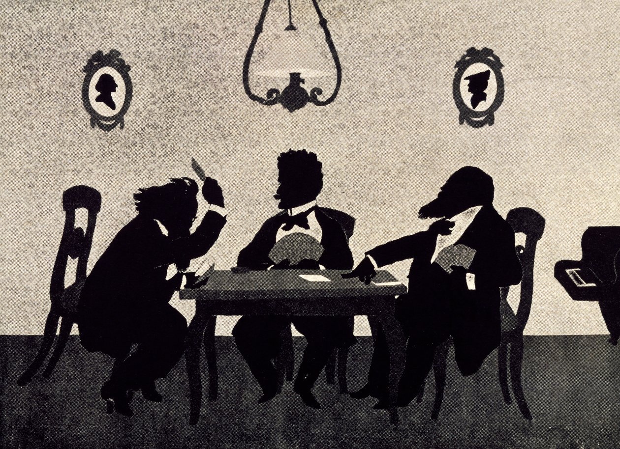 Partie de cartes entre Johannes Brahms, Richard Strauss et Hans Richter, silhouette noire par Otto Bohler - Otto Bohler