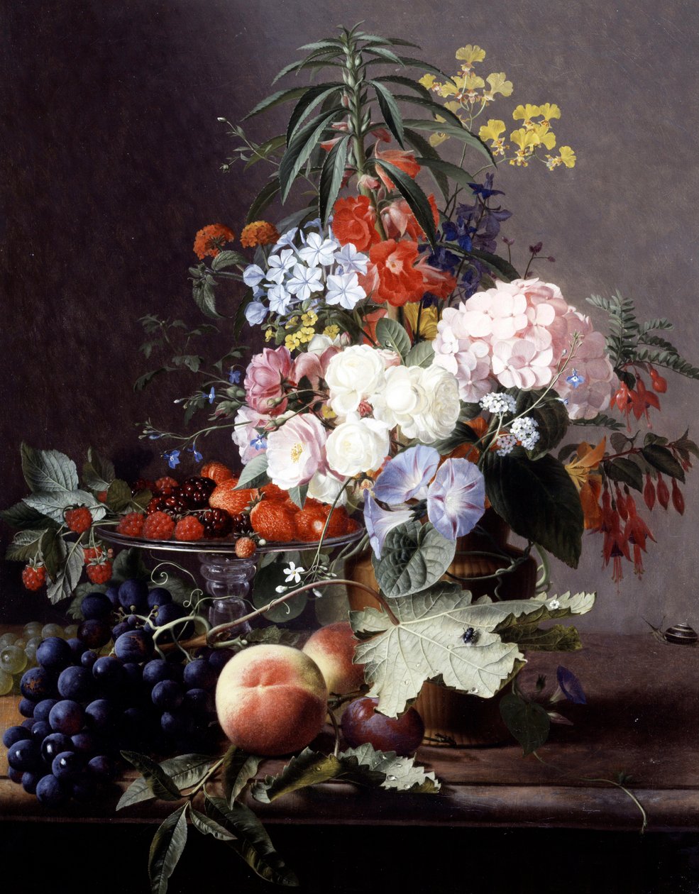 Nature morte de fruit et fleurs. Peinture de Otto Didrik Ottesen (1816-1892) Collection privee. - Otto Didrik Ottesen