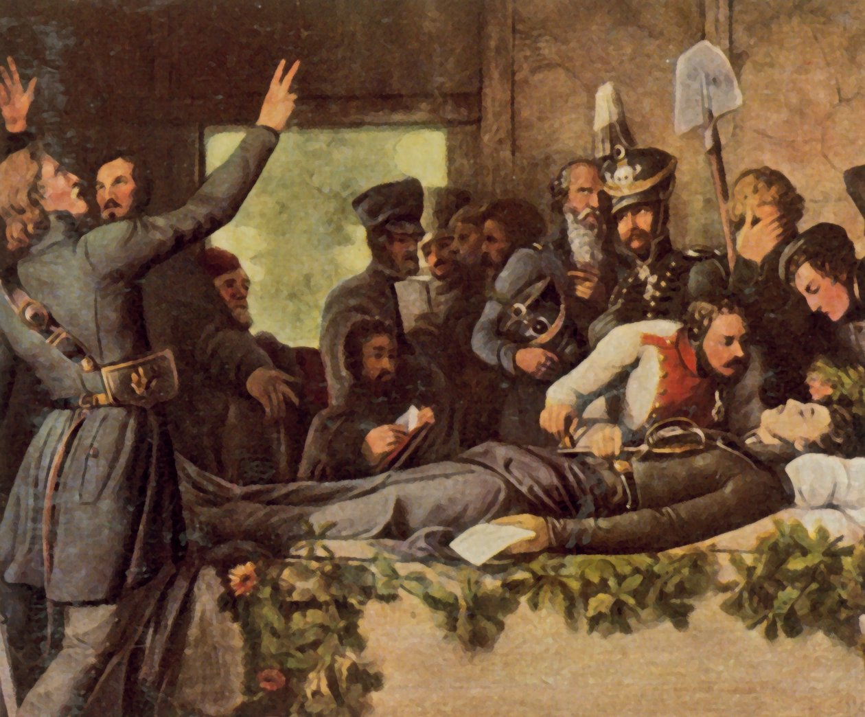 Les Lützowers devant le cadavre de Körner, 26 août 1813 (lithographie couleur améliorée) - Otto Donner von Richter