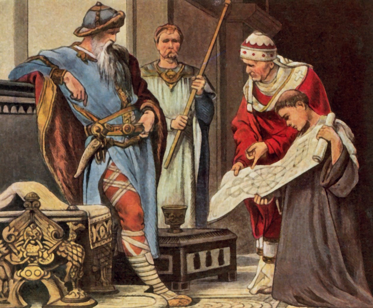 Charlemagne se fait présenter le plan de la chapelle du palais impérial d