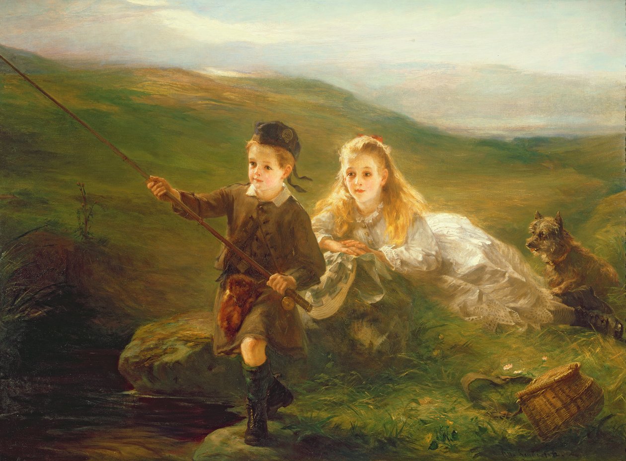 Deux enfants pêchant en Écosse - Otto Leyde
