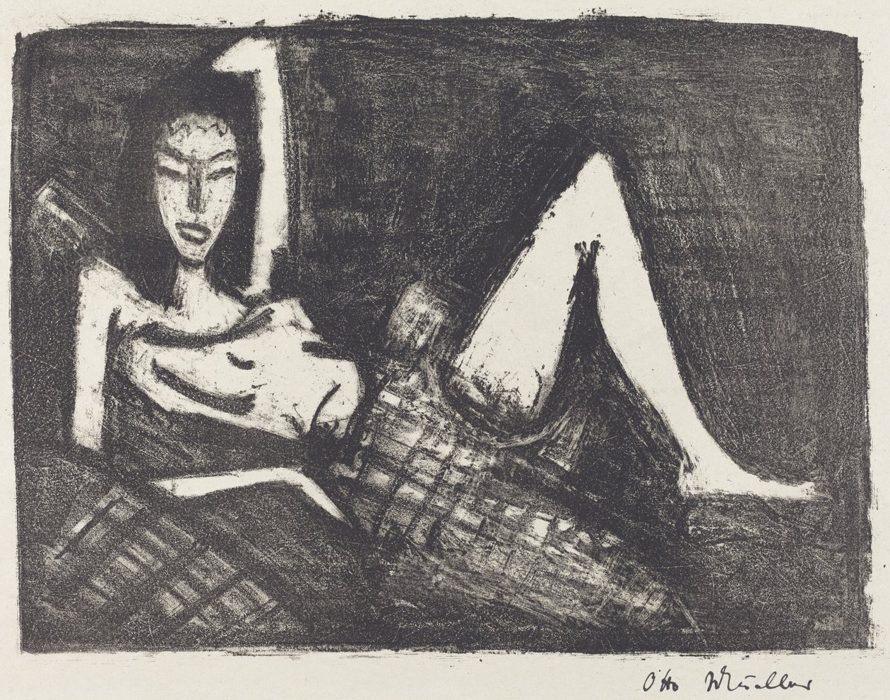 Fille sur un canapé (Madchen auf dem Kanapee) - Otto Müller