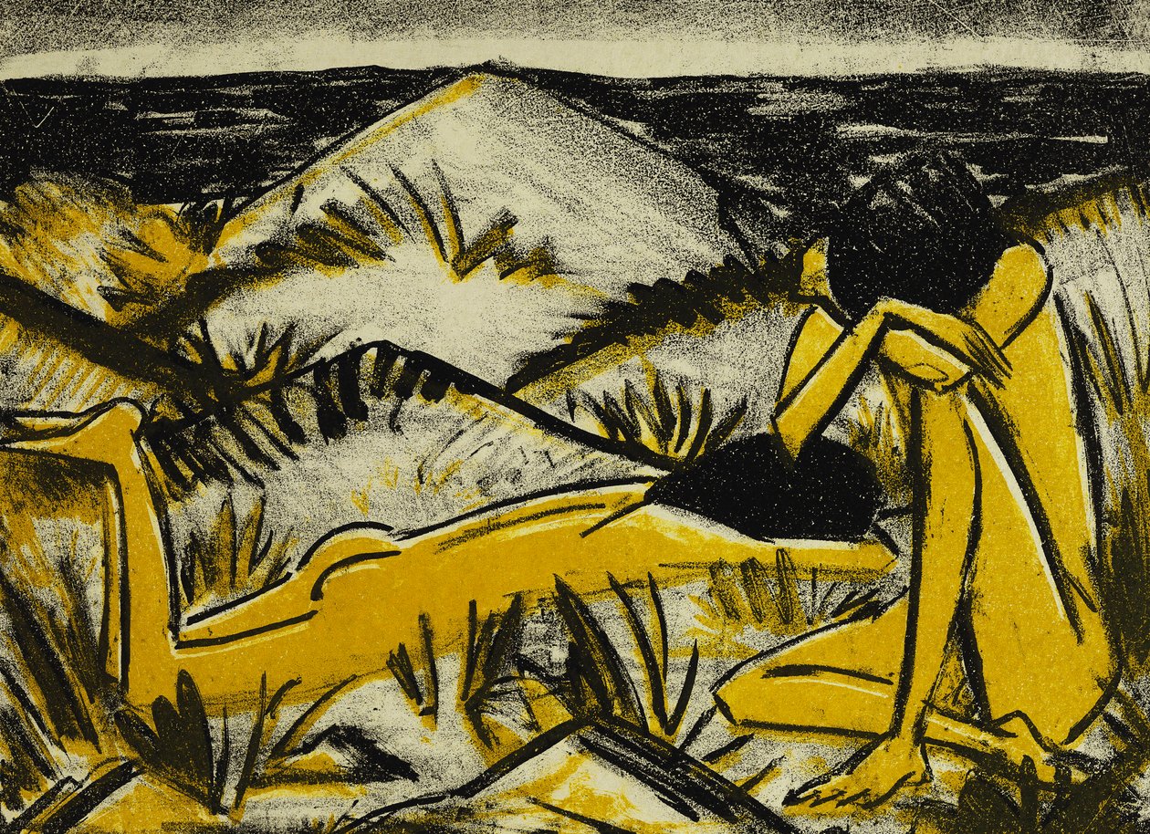 Dunes, une assise et une fille allongée - Otto Mueller