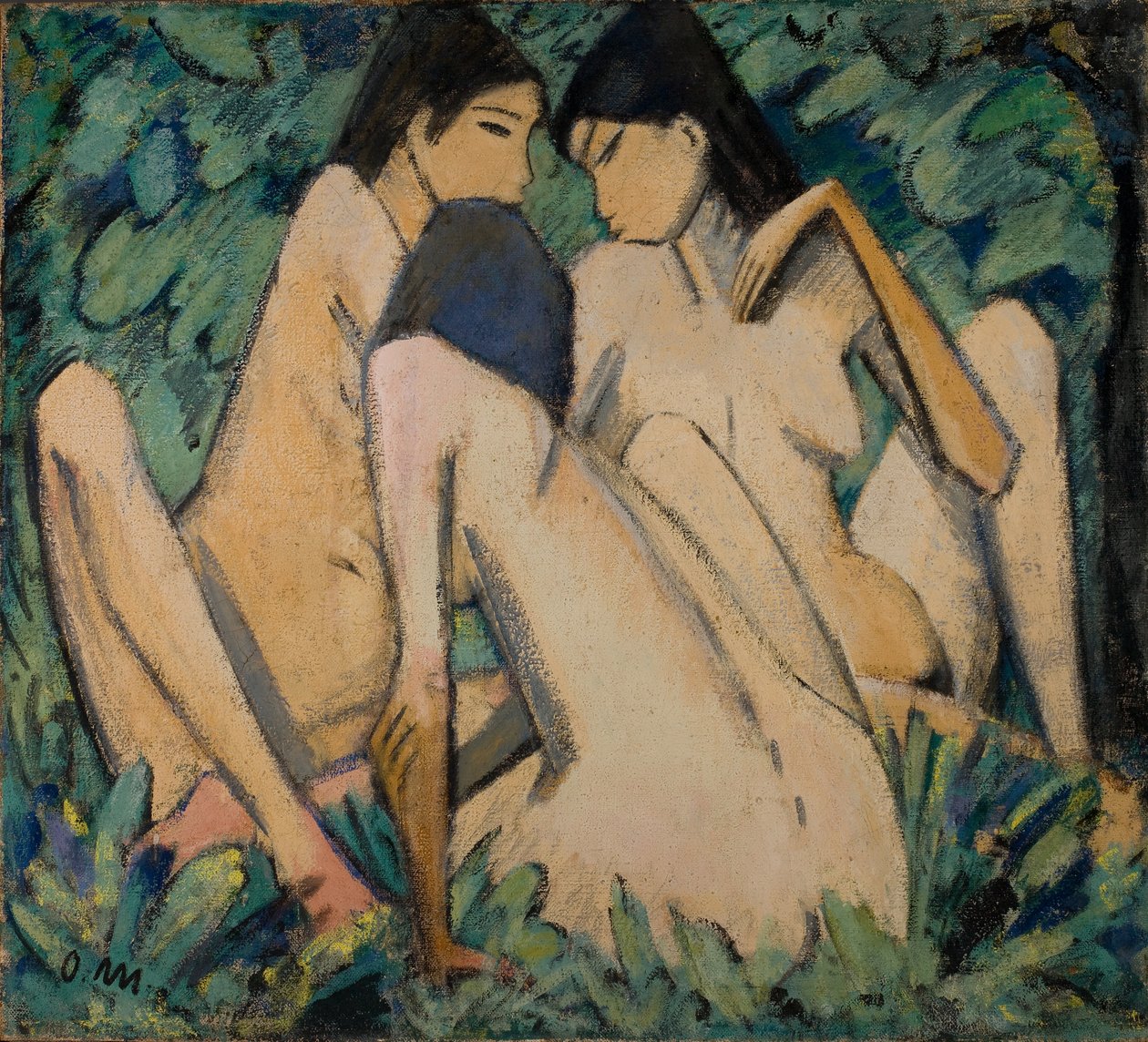 Trois filles dans un bois, vers 1920 (huile et tempera sur panneau) - Otto Muller or Mueller
