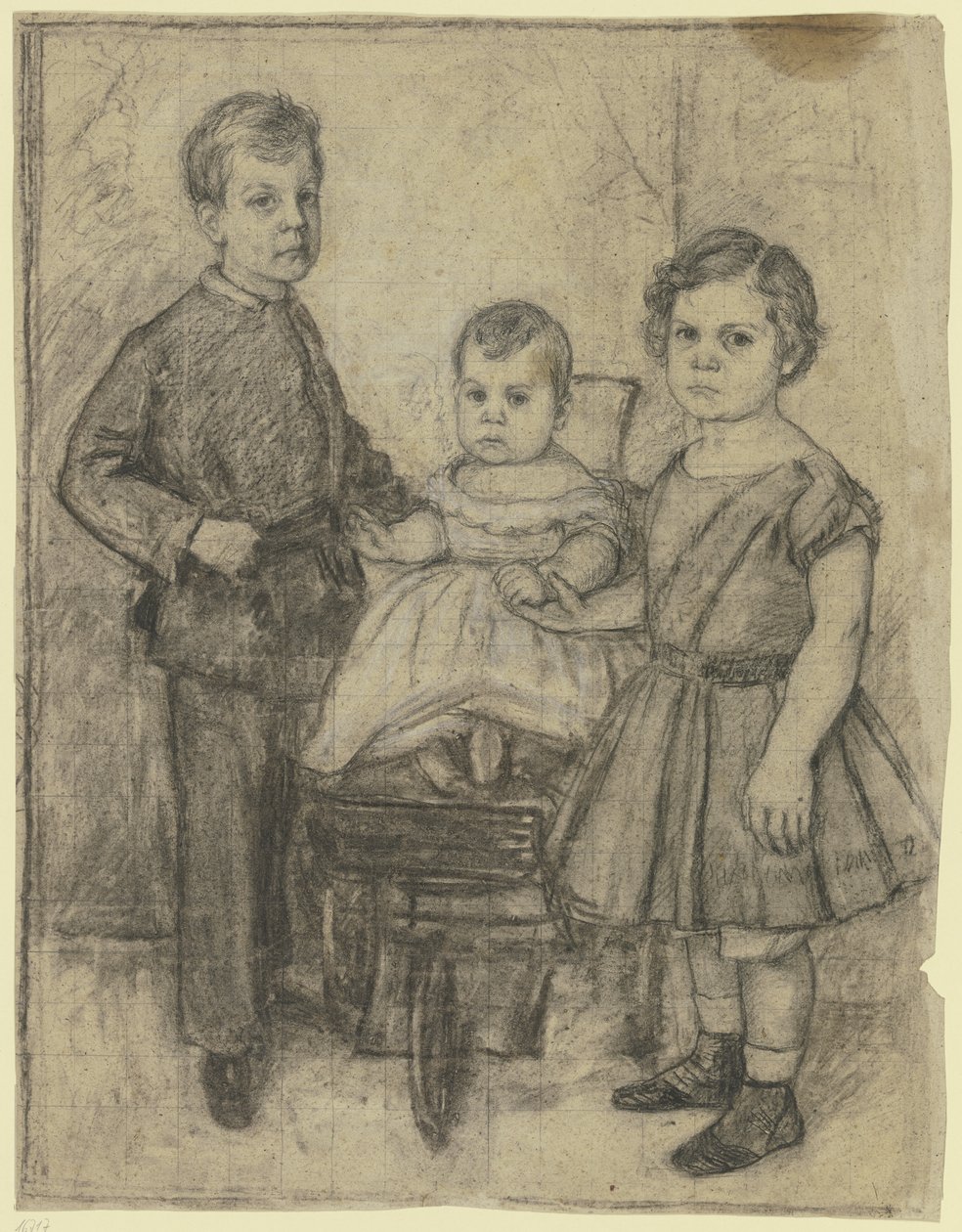 Portrait de groupe représentant trois frères et sœurs - Otto Scholderer