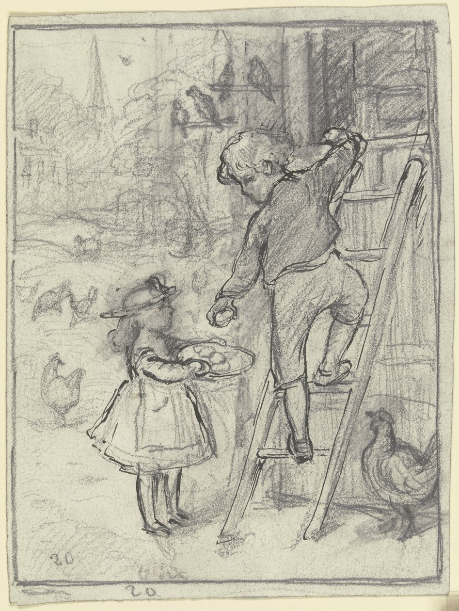 Des garçons et des filles en train de ramasser des œufs - Otto Scholderer