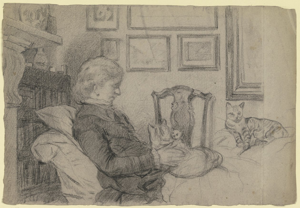 Luise Scholderer près de la cheminée avec de nombreux chats - Otto Scholderer