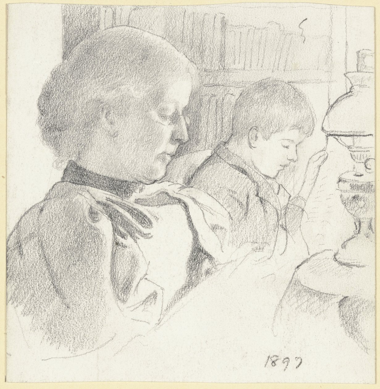 Luise Scholderer et Victor en train de lire - Otto Scholderer