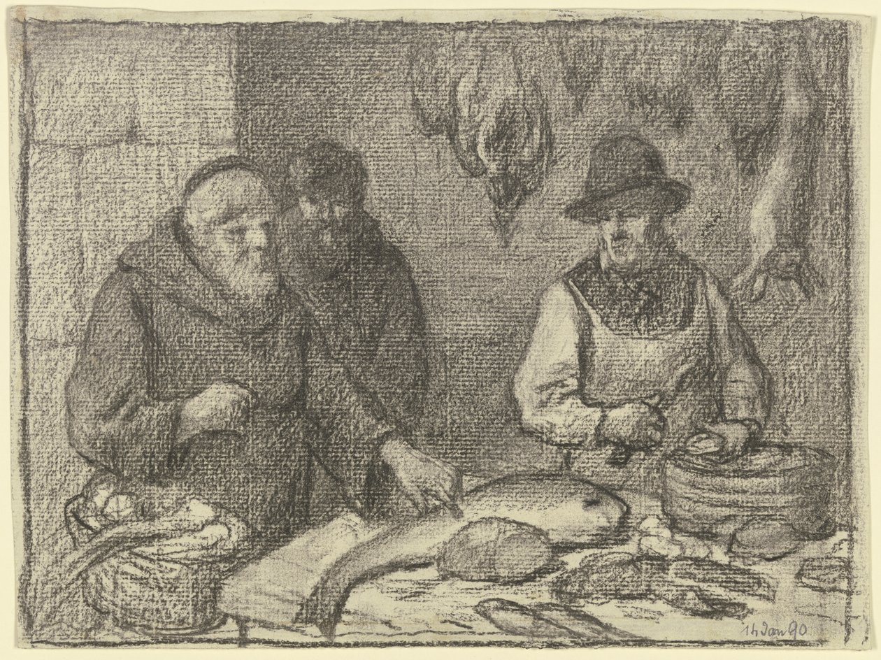 Moine avec un poissonnier - Otto Scholderer