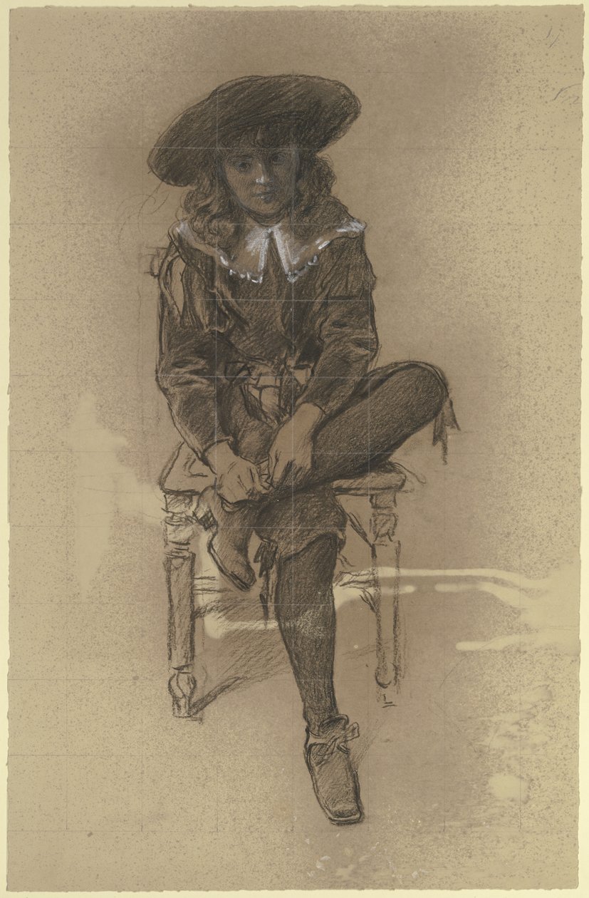 Garçon assis en costume historique, tiré de la « Préparation au bal costumé » - Otto Scholderer