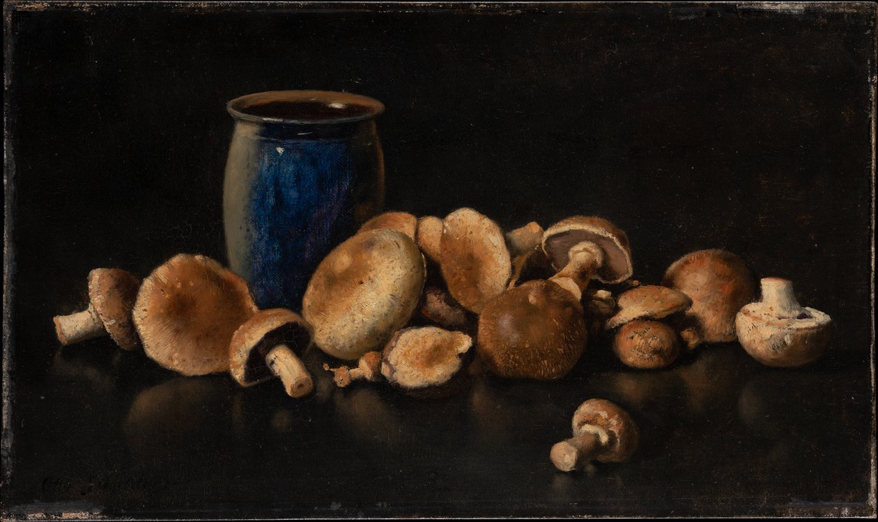 Nature morte avec un vase bleu et des champignons - Otto Scholderer