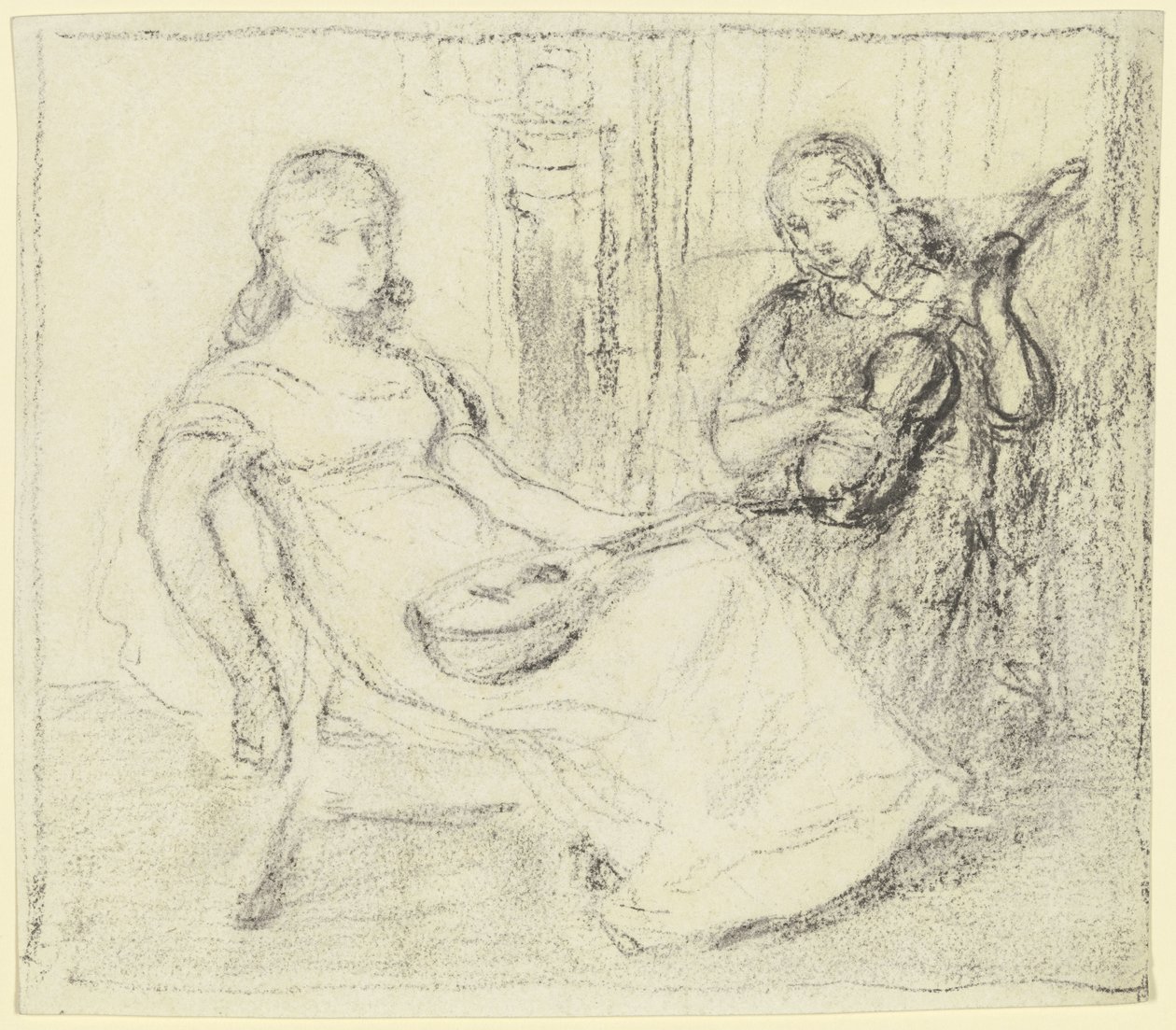 Deux jeunes filles avec des instruments à cordes et à pincement - Otto Scholderer