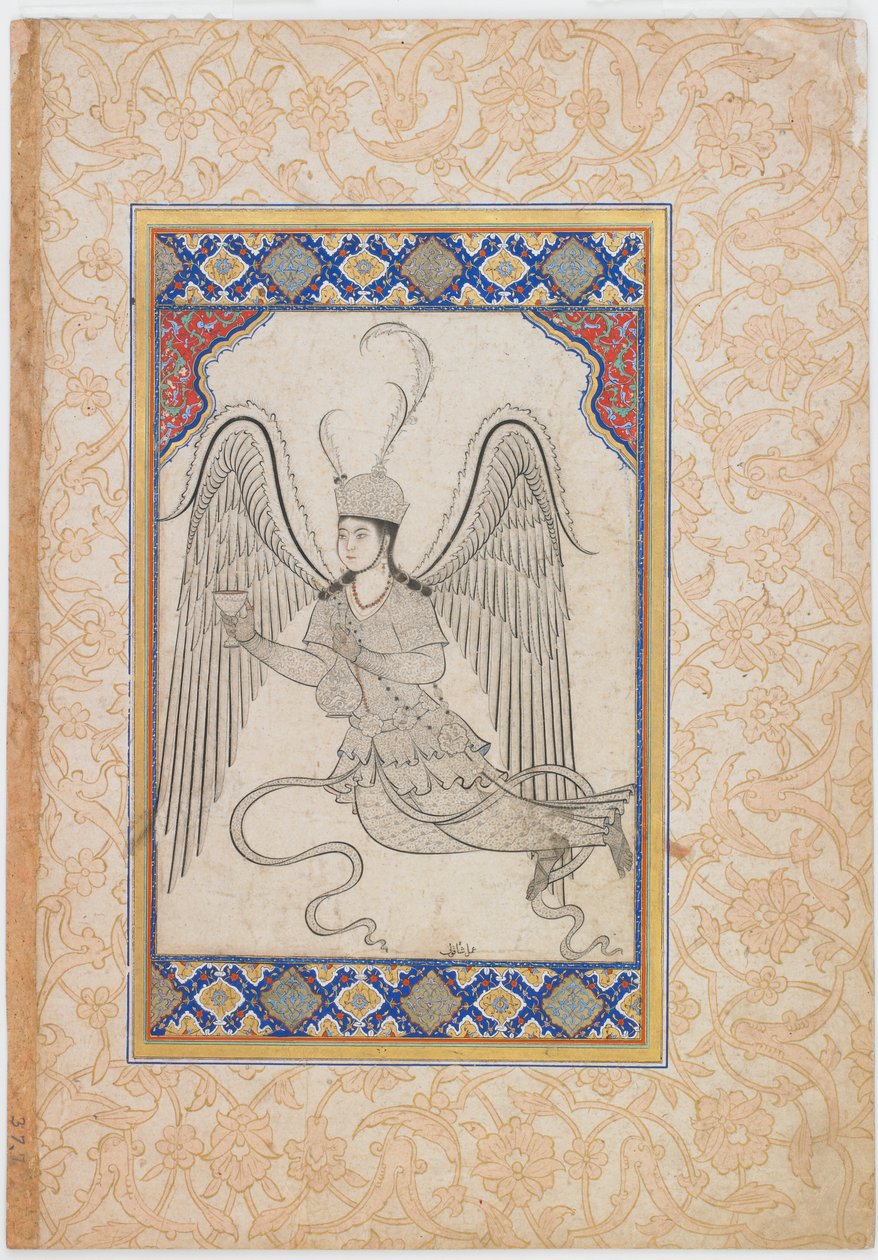 Ange volant avec coupe et flacon de vin - Ottoman School