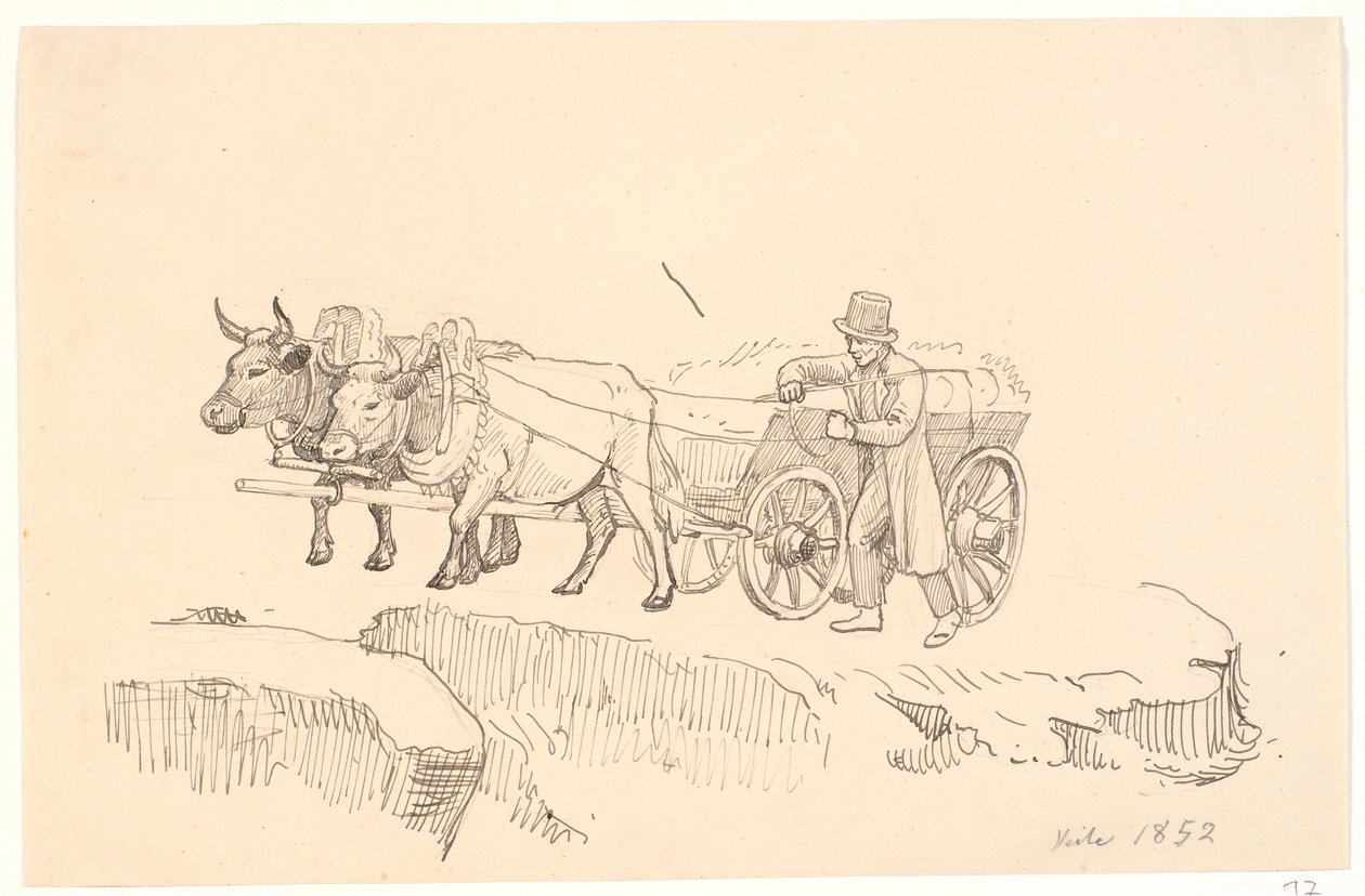 Un paysan marchant à côté de son chariot à bœufs - P.C. Skovgaard