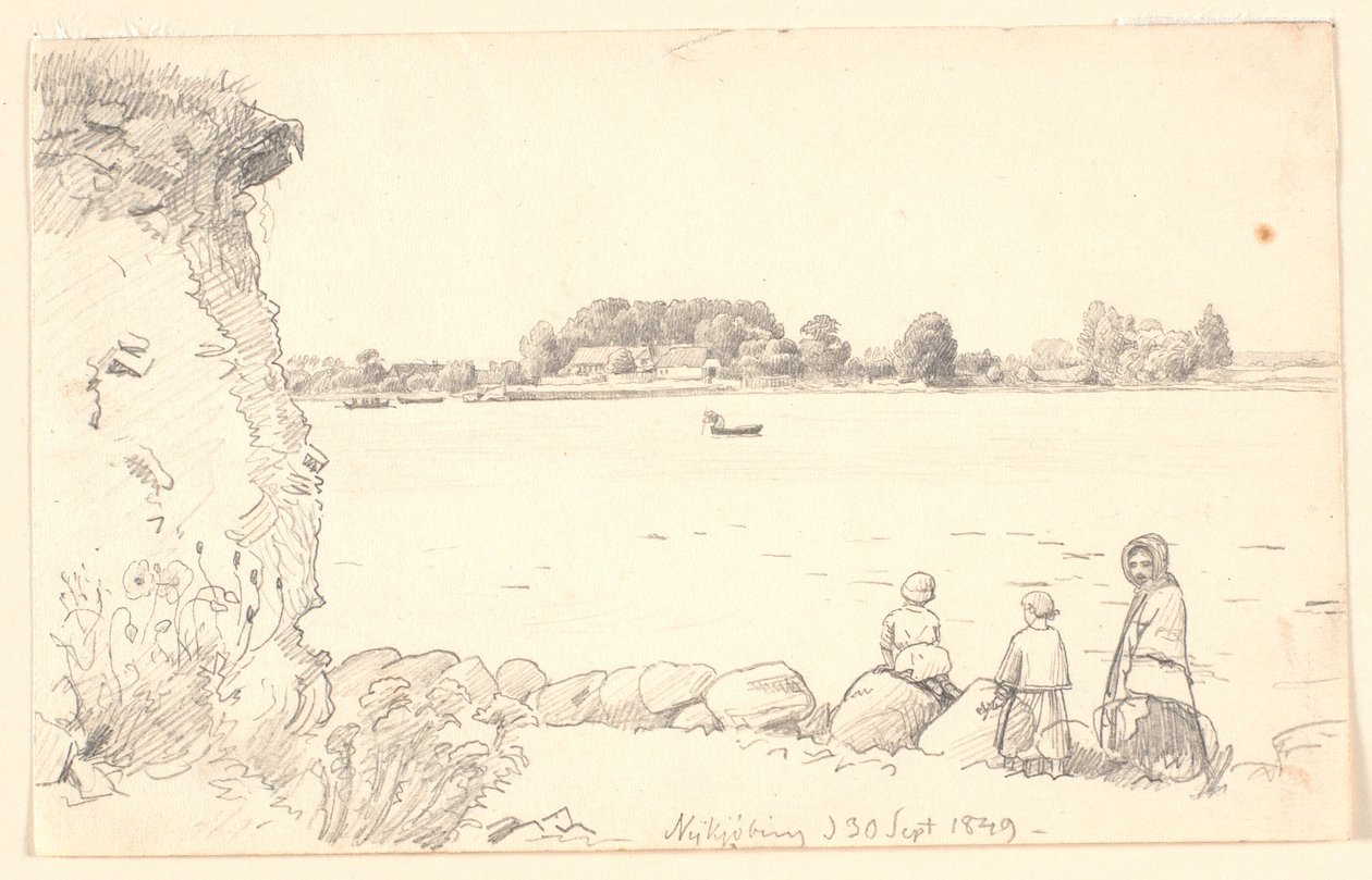 Une dame et deux enfants à Guldborg Sund. Nykøbing Falster. - P.C. Skovgaard